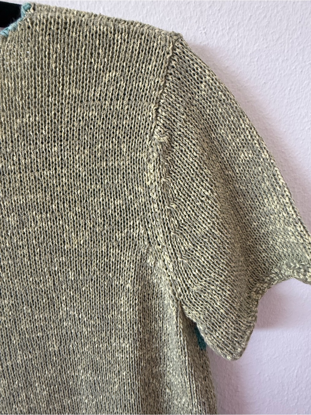 Sigrid Olsen Green & Teal Leaf-Pattern Short Sleeve Knit Top - Picture 5 of 13